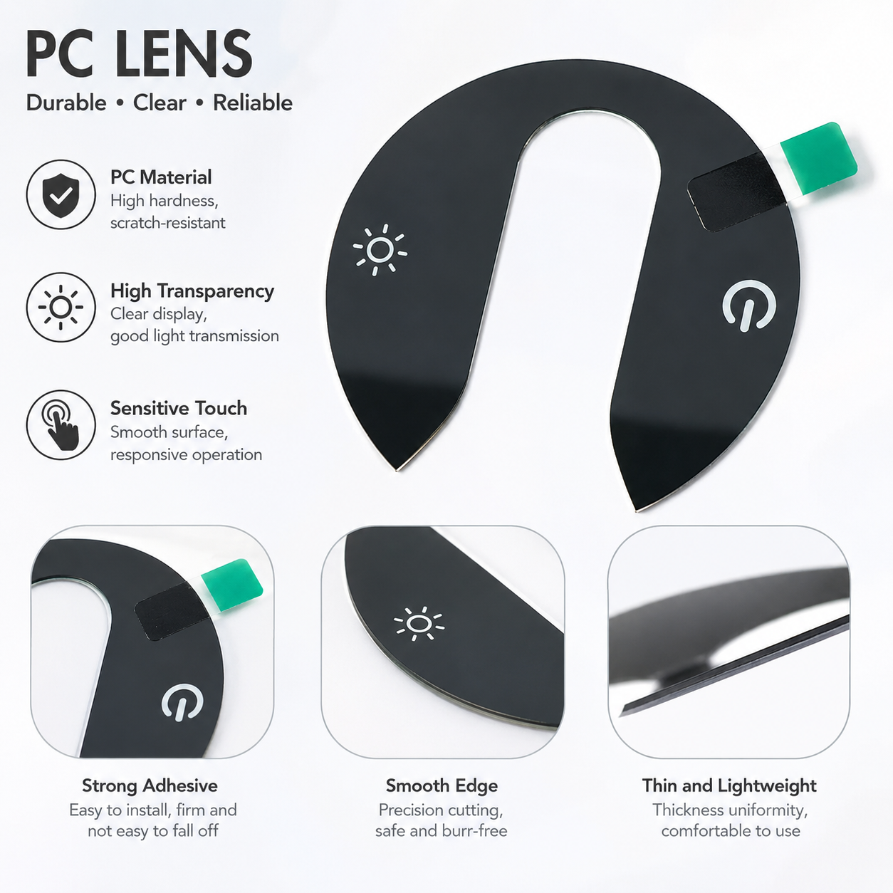 Custom Optical Grade PC Semi-Transparent Display Lens